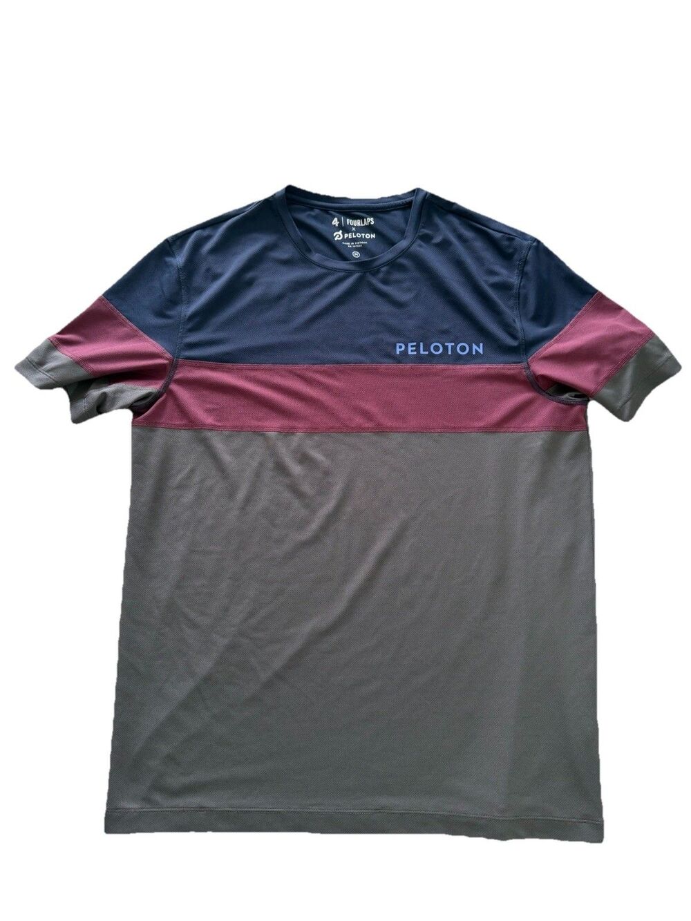 Fourlaps x Peloton Mens Medium Athletic T-Shirt Navy Gray Maroon Colorblock